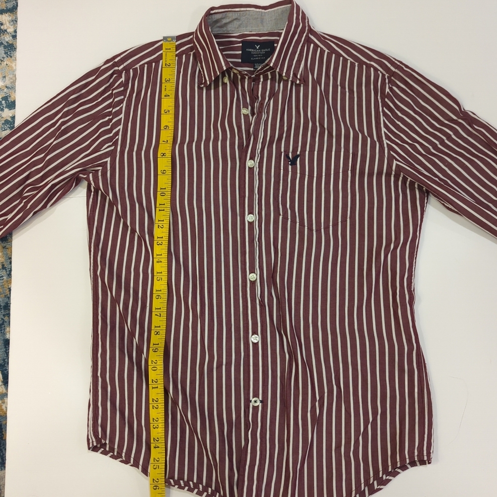 American Eagle Burgundy & White Striped Button Down Shirt - Mens Size Small - Picture 10 of 11